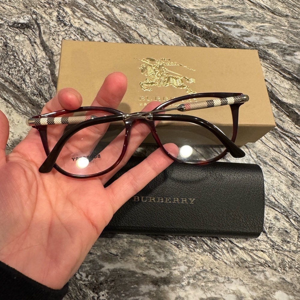 New BURBERRY Eyeglasses B 2255-Q 3657 51-18 140 Burgundy Tortoise w/Plaid - Picture 3 of 5